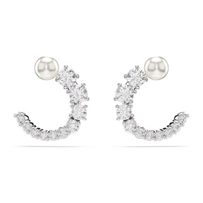 Swarovski Matrix rengaskorvakorut, vaalea metalli kirkkailla kristalleilla ja valkoisella helmellä 5692260