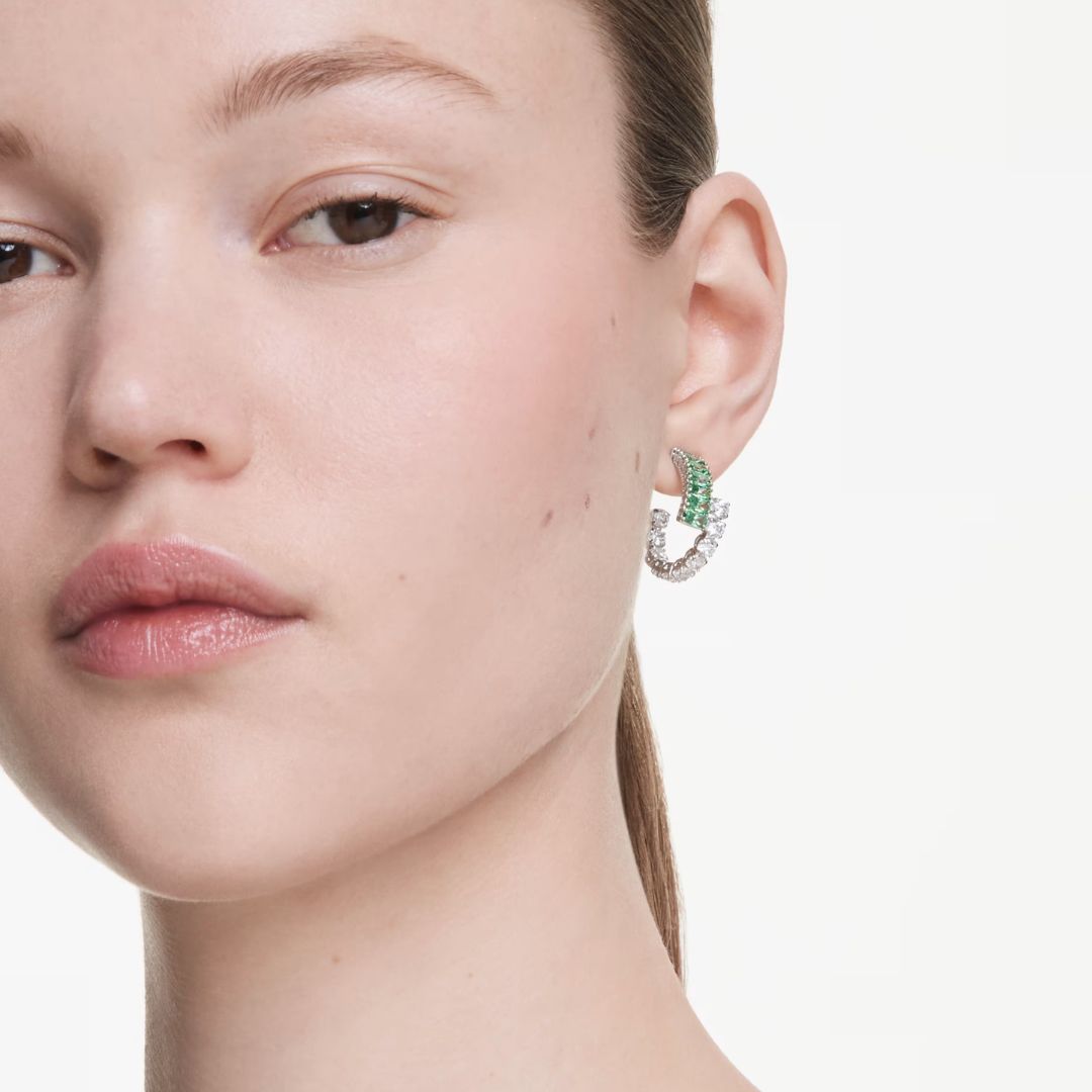 Swarovski Matrix rengaskorvakorut, vihreät ja kirkkaat zirkonit, 5732264