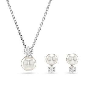 Swarovski Matrix riipus ja korvakorut, vaalea metalli kirkkaalla kristallilla ja valkoisella helmellä 5689624