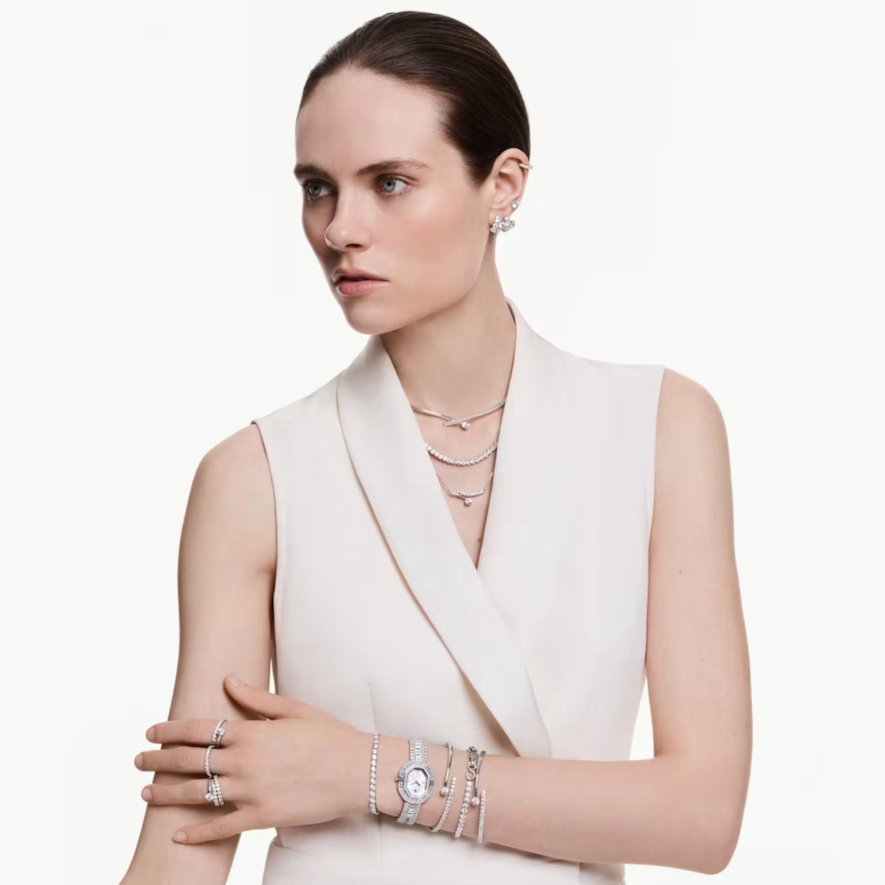 Swarovski Matrix sormus, vaalea metalli ja kirkkaat zirkonit, 5753573