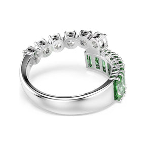 Swarovski Matrix sormus, vaalea metalli, kirkkaat ja vihreät kristallit