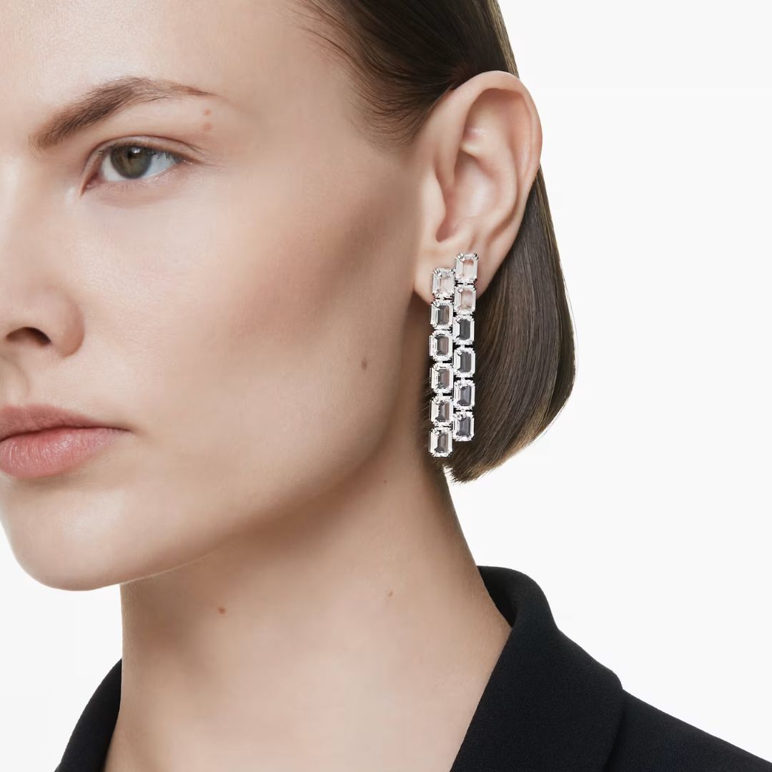 Swarovski Millenia Clip Earrings, Rhodium Plated and White Crystals, 5