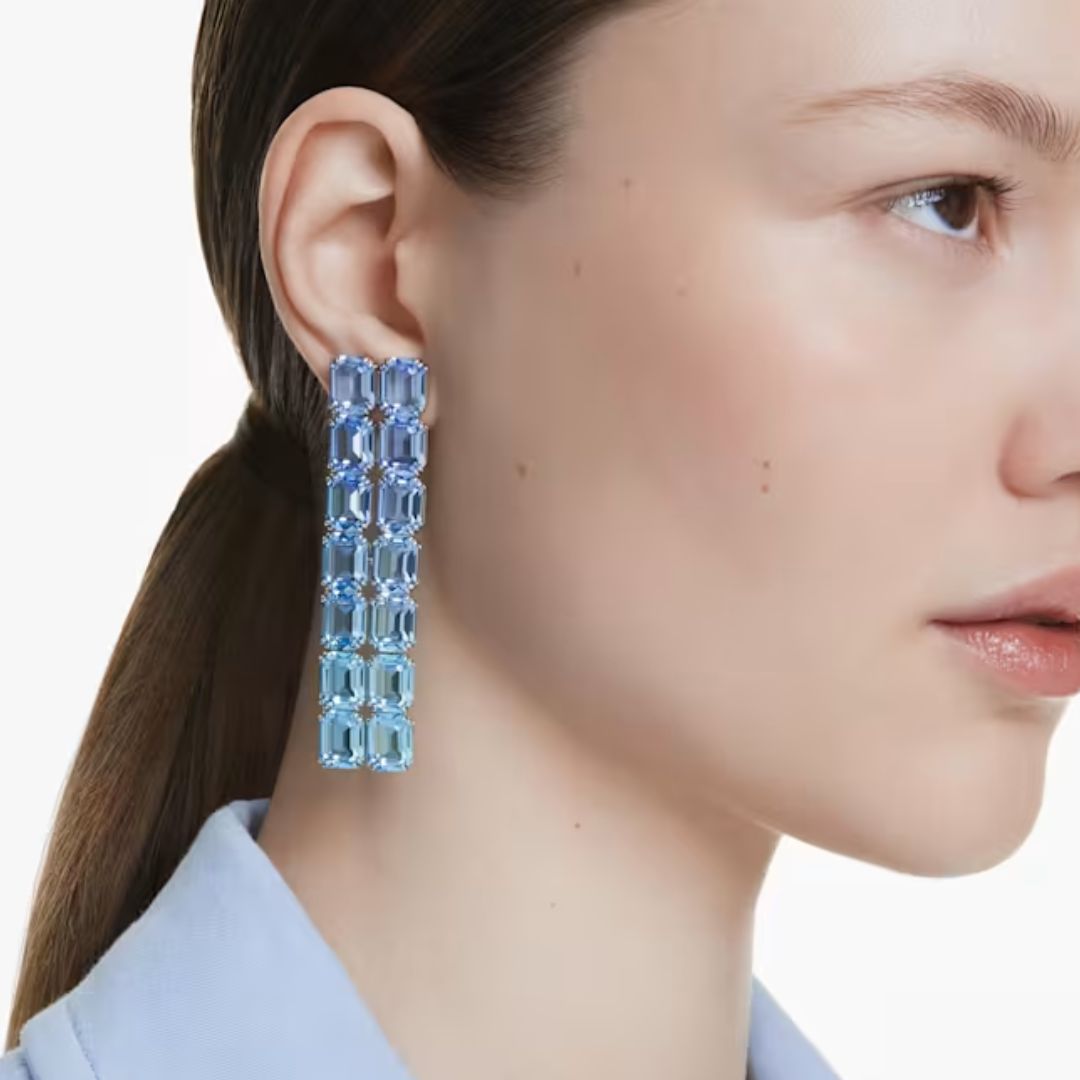 Swarovski Millenia Clip Earrings, Rhodium Plated and Blue Crystals 569