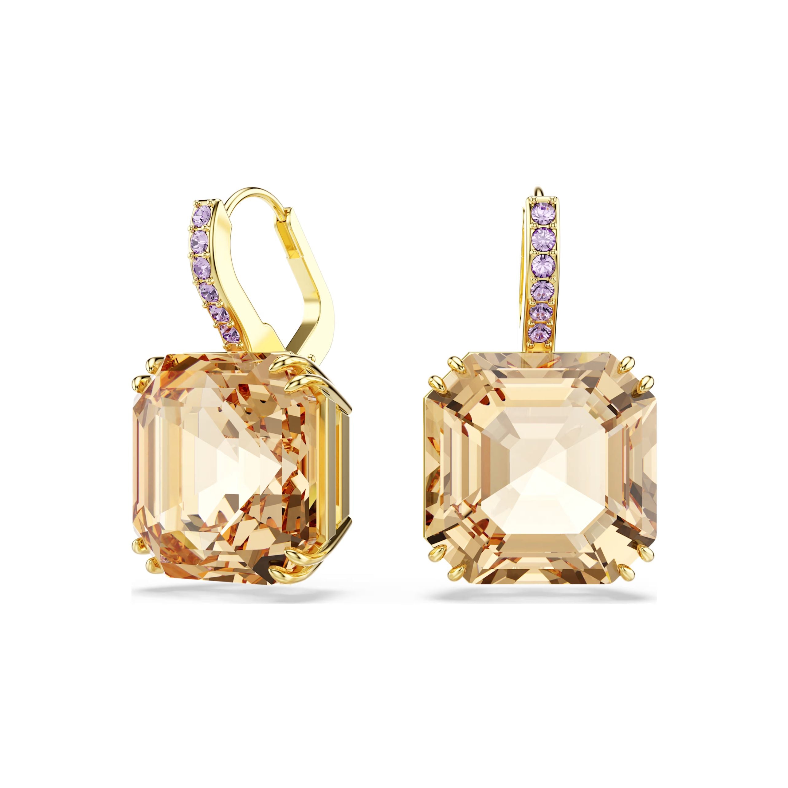 Swarovski Millenia Earrings, Yellow Gold Color and Brown Crystals, 572 Swarovski Millenia Earrings, Yellow Gold Color and Brown Crystals, 572