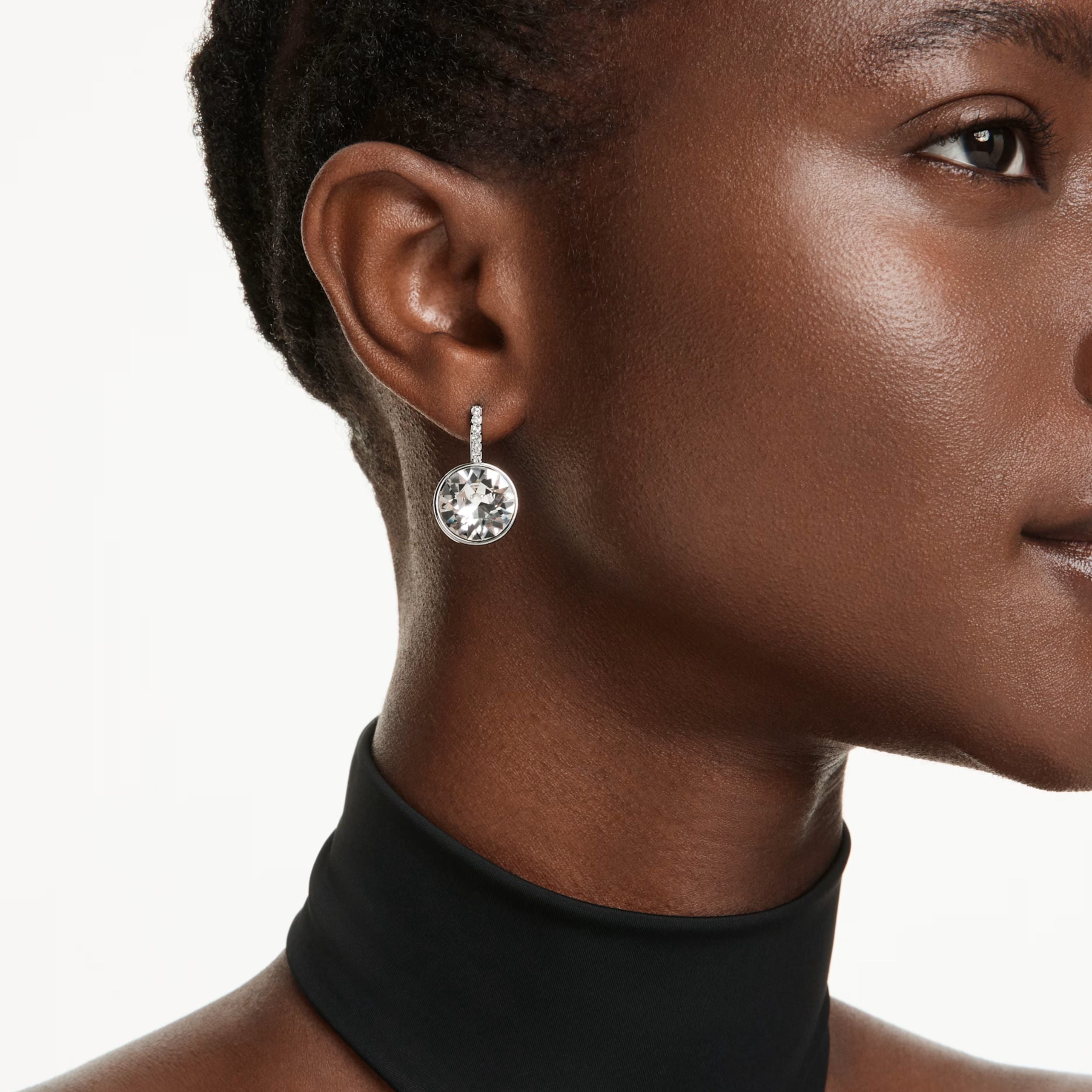 Swarovski Millenia Earrings, Rhodium Plated Metal and White Crystals,