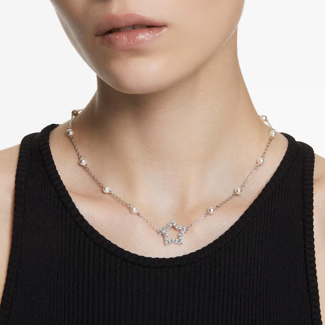 Swarovski Stella Star Necklace, Rgodium Plated Metal, White Crystals a