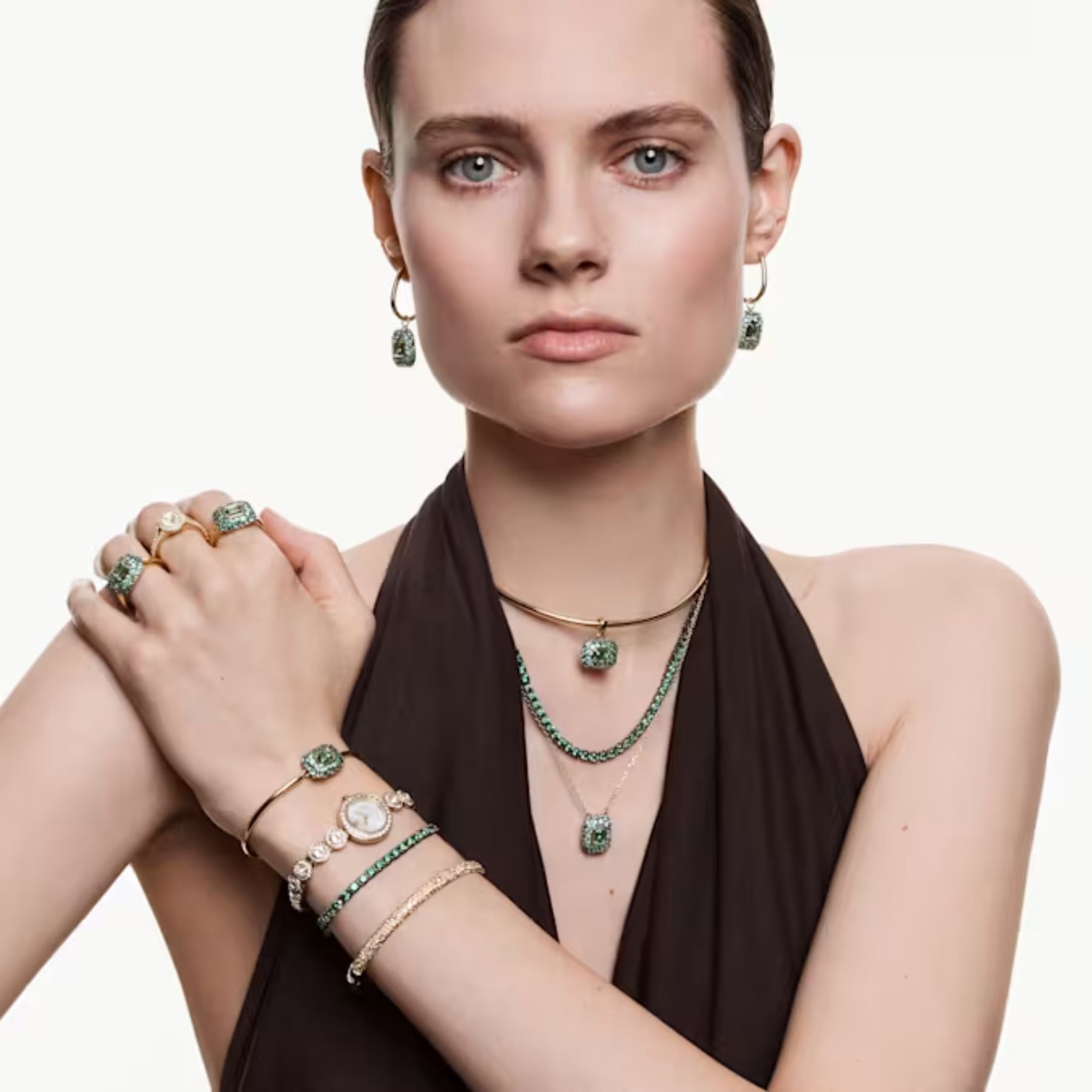 Swarovski Sublima choker kaulakoru, keltakullattu ja vihreät zirkonit, 5760763