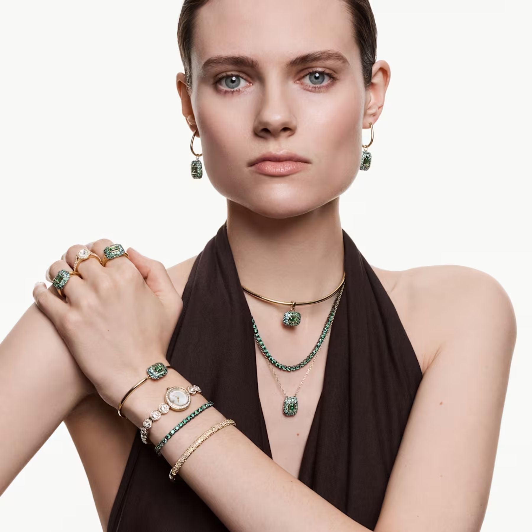 Swarovski Sublima korvakorut, keltakullattu ja vihreät zirkonit, 5752890