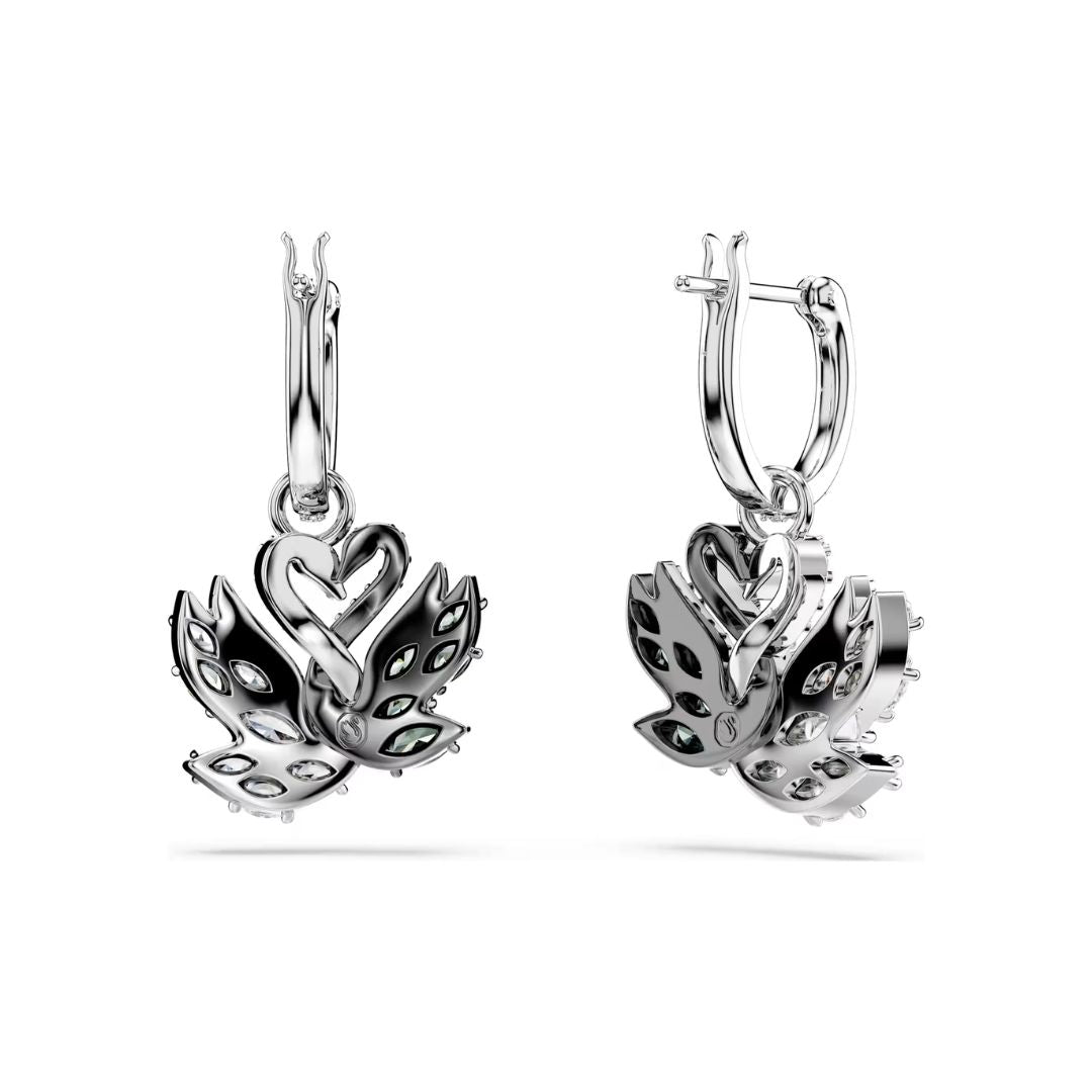 Swarovski black Swan ピアス イミテーションパール Swarovski Swan Earrings, Rhodium Plated Metal and Black Crystals, 5705