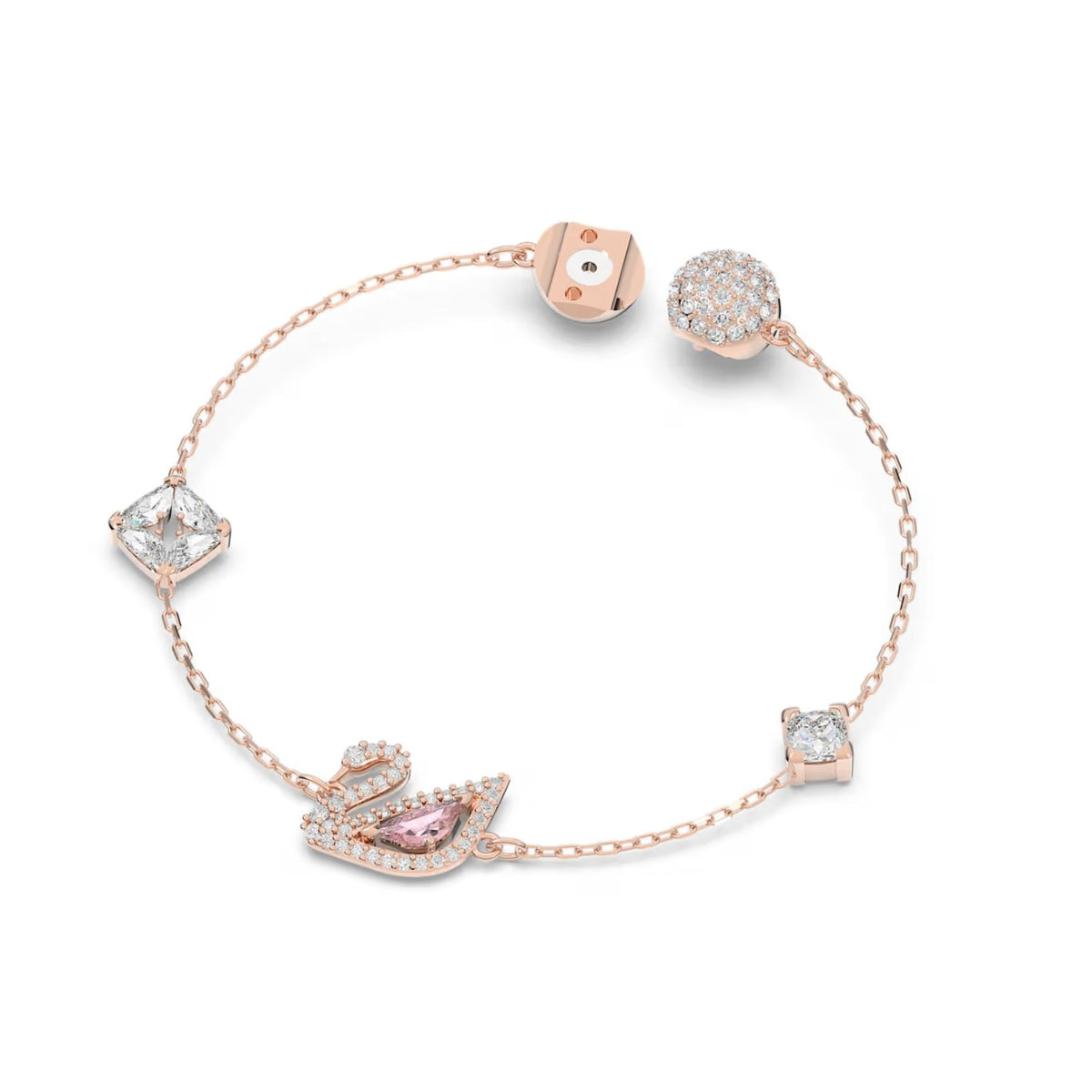 Swarovski Swan rannekoru, rosekullattu, kirkkaat ja vaaleanpunaiset zirkonit