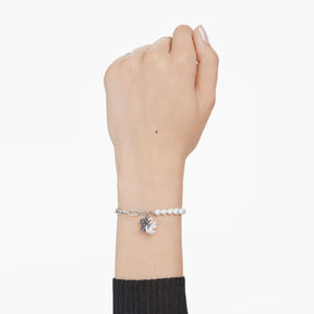 Swarovski Swan rannekoru, vaalea metalli, mustat kristallit ja valkoiset helmet, 5705720