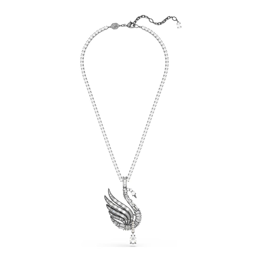 Swarovski Swan riipus ja rintakoru, tumma metalli, kirkkaat kristallit ja valkoiset helmet, 5723411