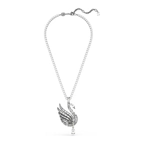 Swarovski Swan riipus ja rintakoru, tumma metalli, kirkkaat kristallit ja valkoiset helmet, 5723411