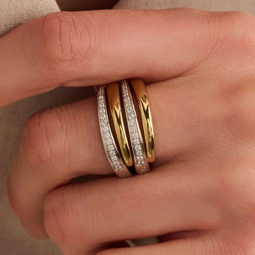 TI SENTO Bold Layered sormus, keltakullattua hopeaa ja zirkonit, 12409ZY