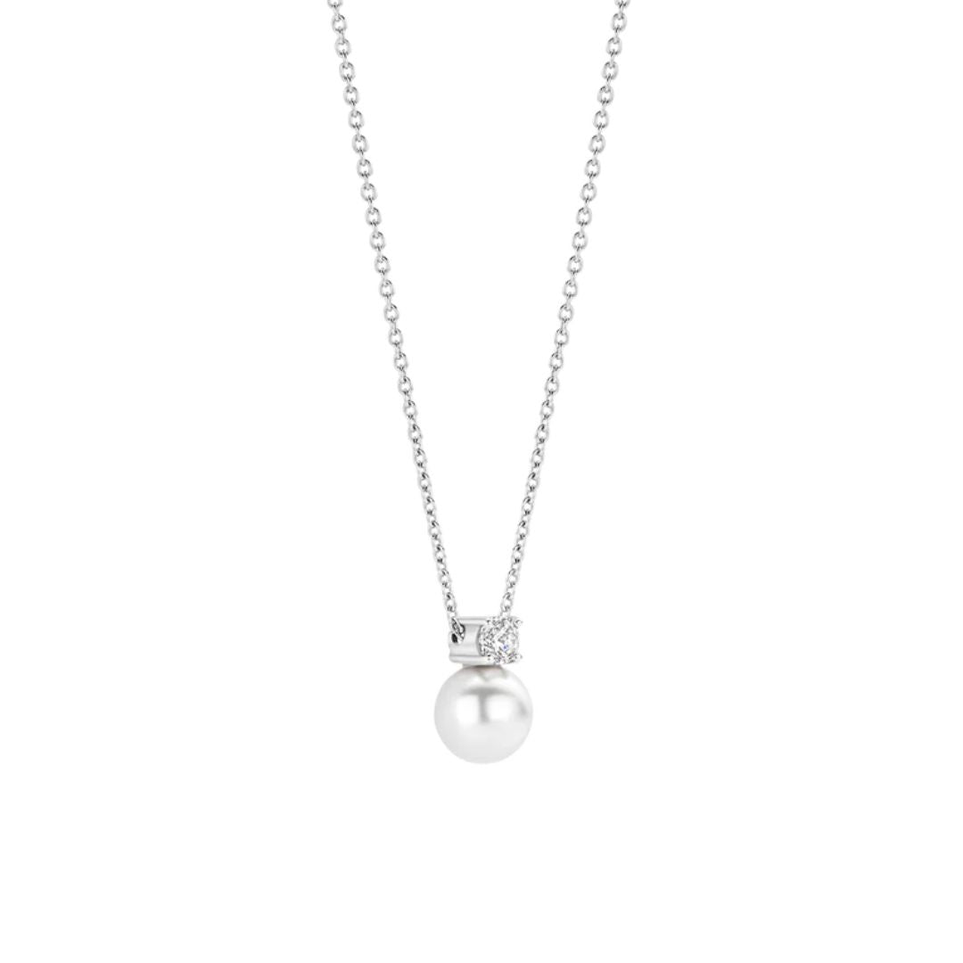 TI SENTO Classic kaulakoru, hopeaa, zirkoni ja valkoinen helmi, 34125PW/42