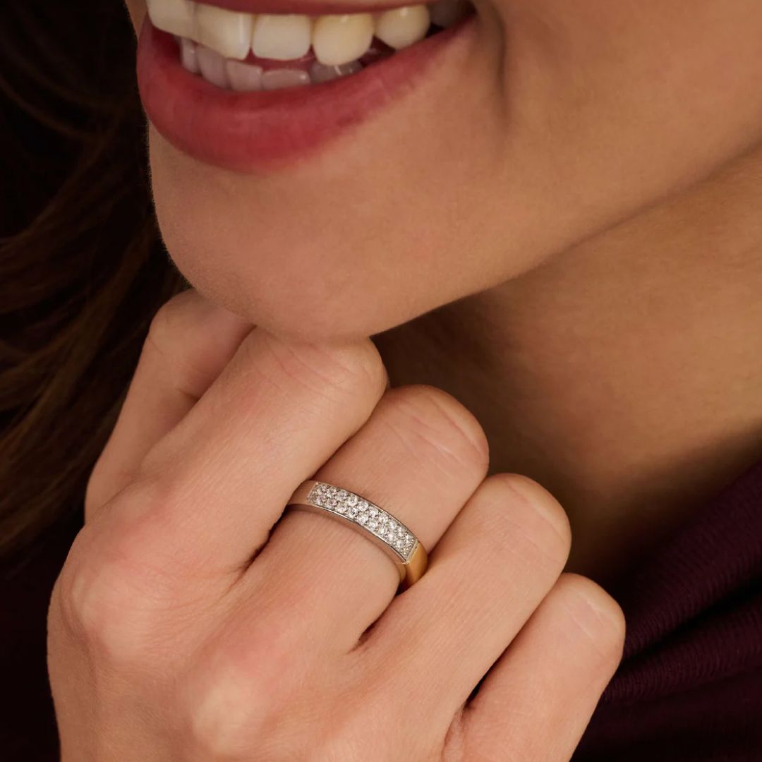 TI SENTO Contrast sormus, keltakullattua hopeaa ja zirkonit, 12407ZY