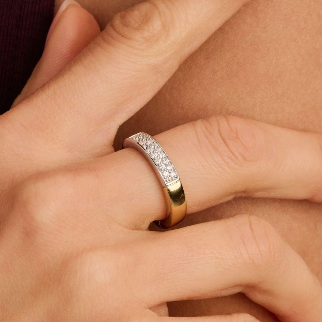 TI SENTO Contrast sormus, keltakullattua hopeaa ja zirkonit, 12407ZY