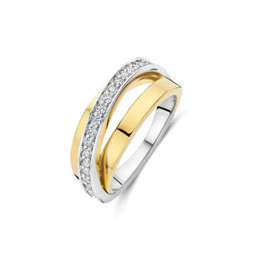 TI SENTO Crossover sormus, keltakullattua hopeaa ja zirkonit, 12405ZY