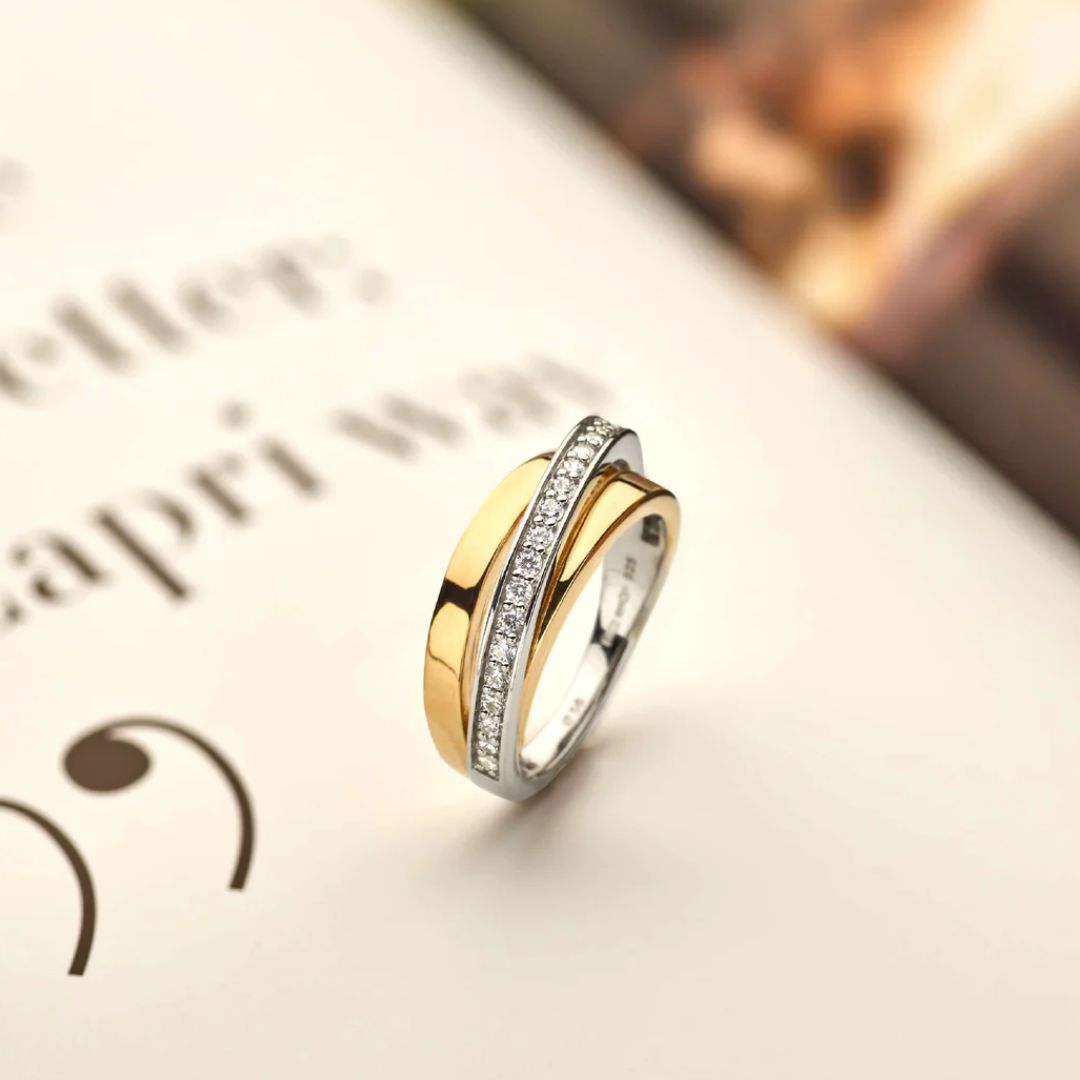 TI SENTO Crossover sormus, keltakullattua hopeaa ja zirkonit, 12405ZY