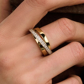 TI SENTO Crossover sormus, keltakullattua hopeaa ja zirkonit, 12405ZY