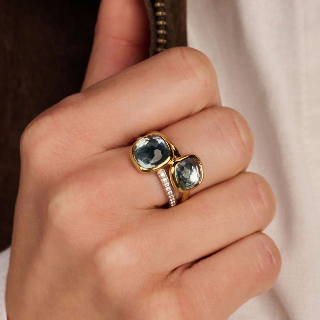 TI SENTO Double Cushion sormus, keltakullattua hopeaa ja zirkonit, 12412TY