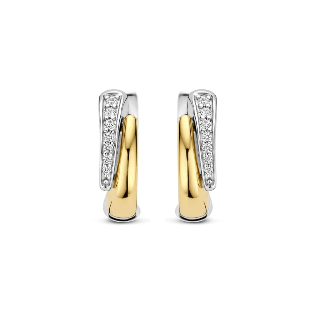 TI SENTO Layered rengaskorvakorut, keltakullattua hopeaa ja zirkonit, 78052ZY