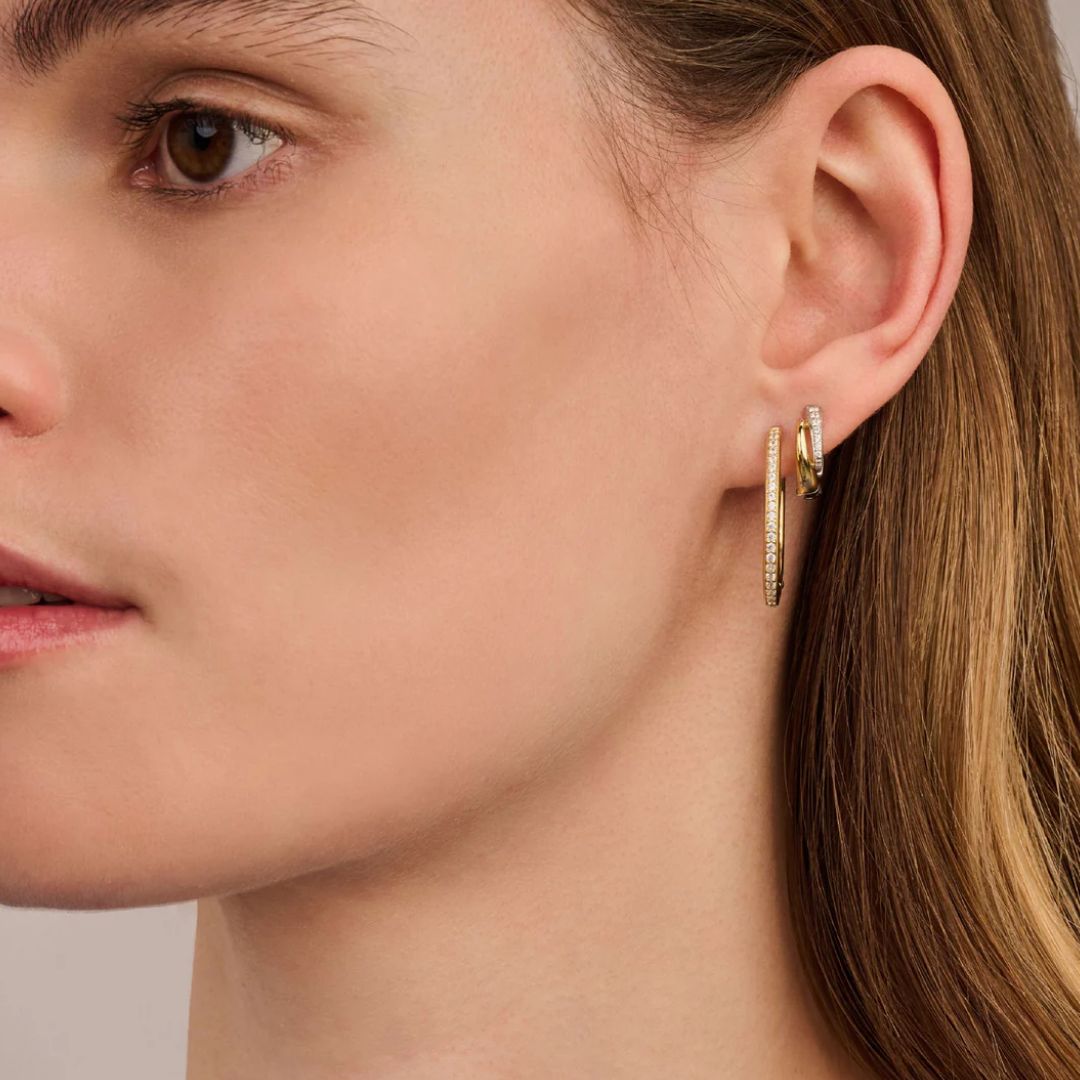 TI SENTO Layered rengaskorvakorut, keltakullattua hopeaa ja zirkonit, 78052ZY