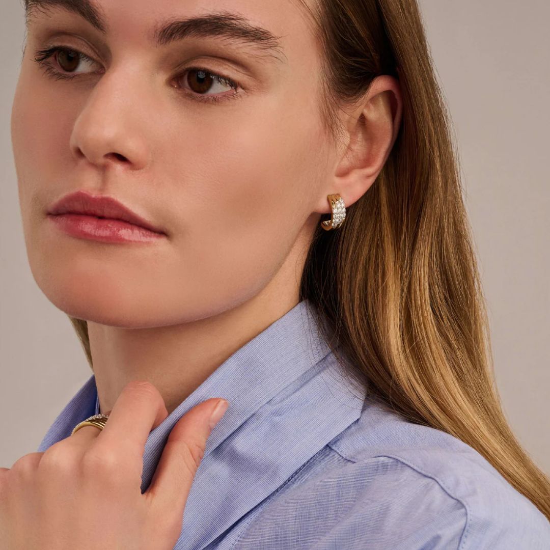 TI SENTO Stardust Layered rengaskorvakorut, keltakullattua hopeaa ja zirkonit, 78053ZY