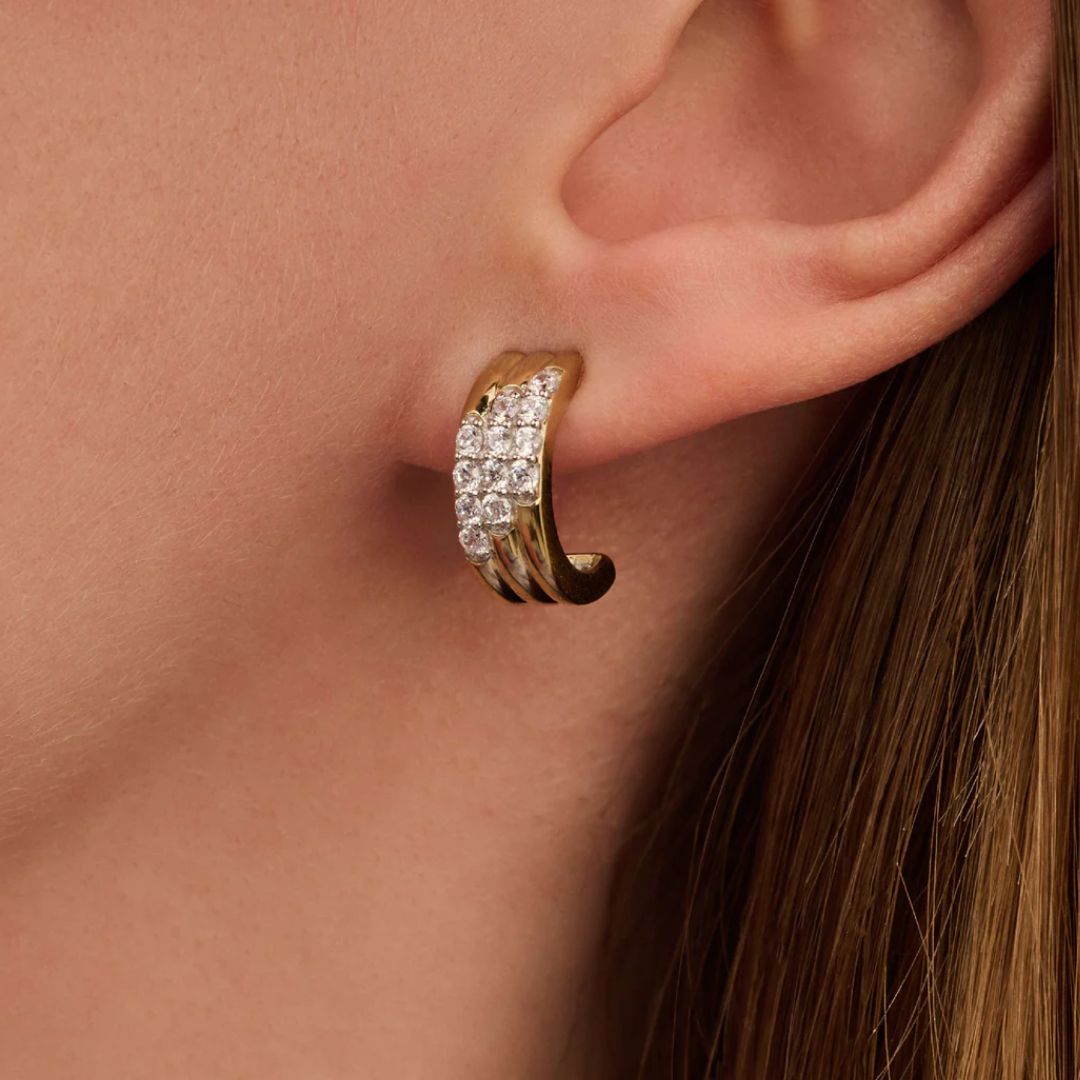 TI SENTO Stardust Layered rengaskorvakorut, keltakullattua hopeaa ja zirkonit, 78053ZY