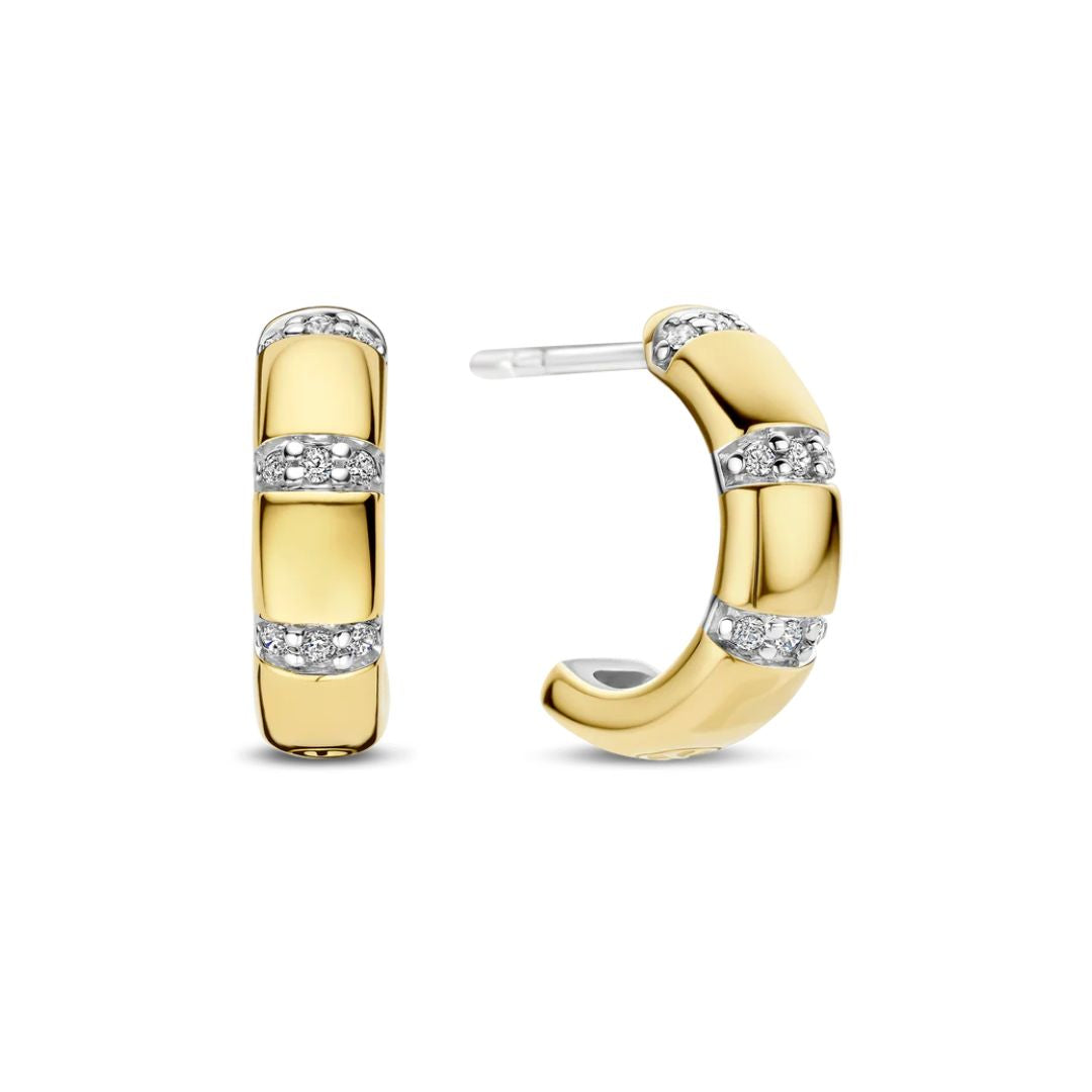 TI SENTO Vintage rengaskorvakorut, keltakullattua hopeaa ja zirkonit, 78058ZY