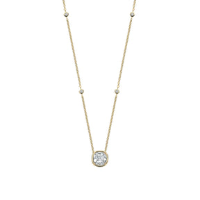 Ti Sento keltakullattu hopeakaulakoru, jonka ketjussa säihkyvät pienet zirkonit ja keskellä suuri pyöreä zirkoni