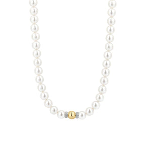 TI SENTO kaulakoru, keltakullattua hopeaa ja valkoiset helmet, 34112YP/42