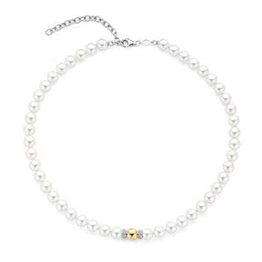 TI SENTO kaulakoru, keltakullattua hopeaa ja valkoiset helmet, 34112YP/42