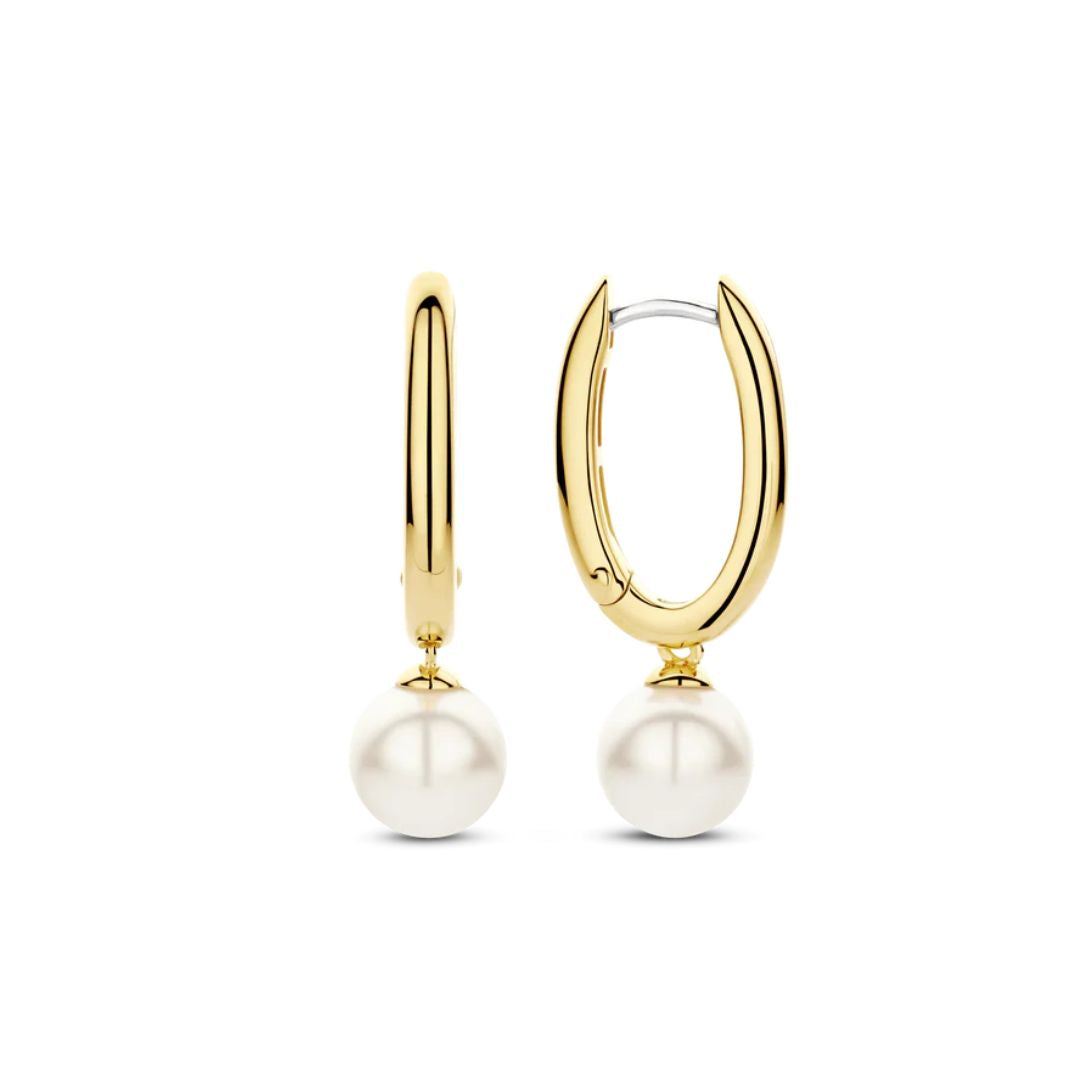 TI SENTO korvakorut, keltakullattua hopeaa ja valkoiset helmet, 78043YP