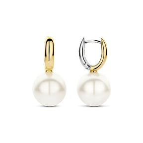 TI SENTO korvakorut, keltakullattua hopeaa ja valkoiset helmet, 78044YP