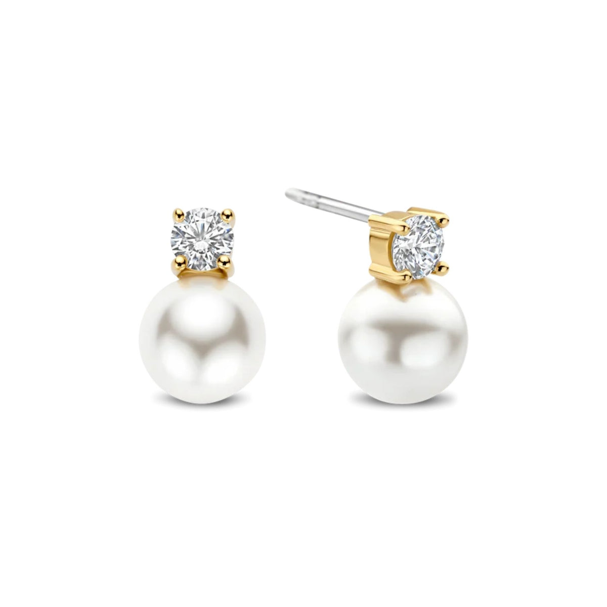 TI SENTO korvakorut, keltakullattua hopeaa, zirkonit ja valkoiset helmet, 78060YP