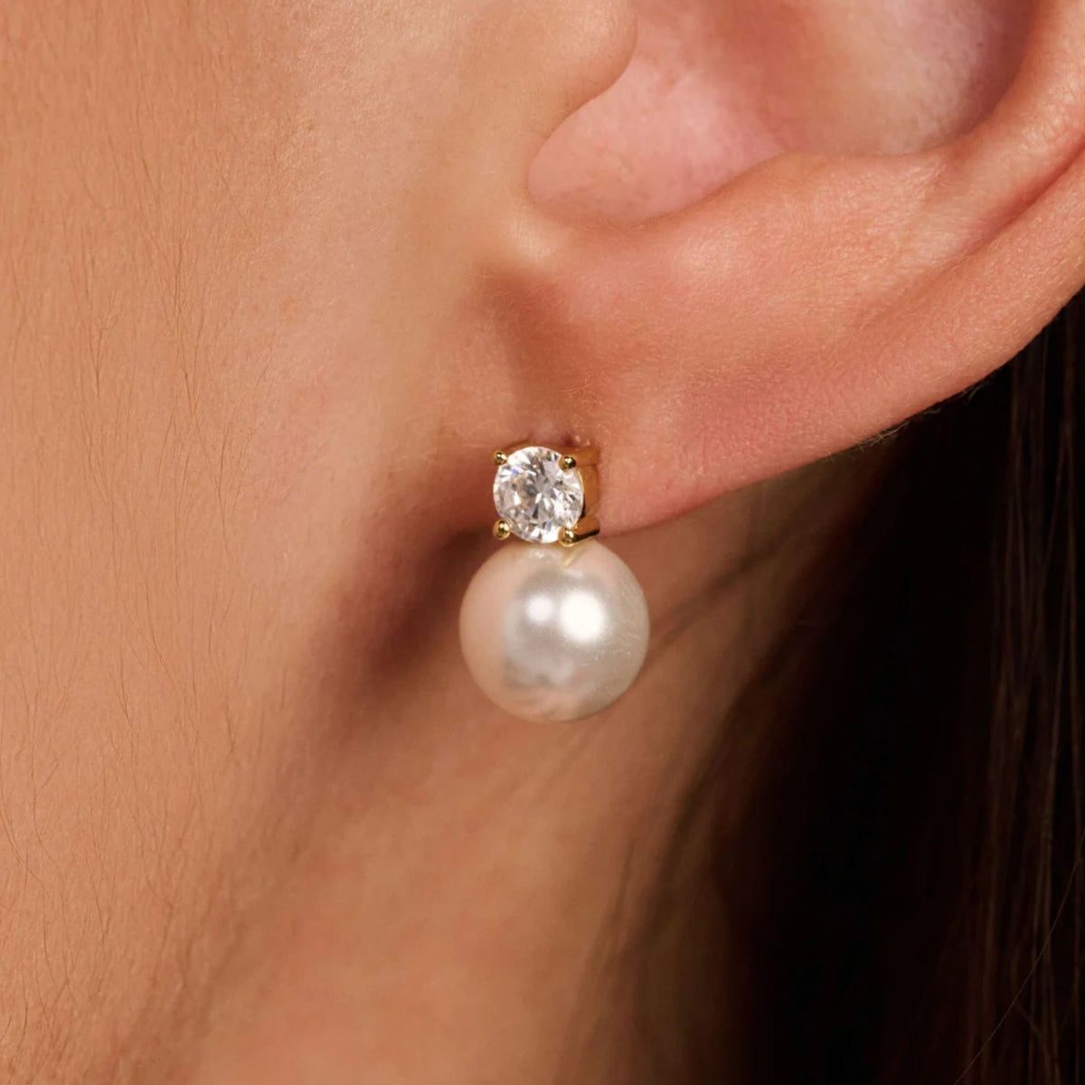 TI SENTO korvakorut, keltakullattua hopeaa, zirkonit ja valkoiset helmet, 78060YP