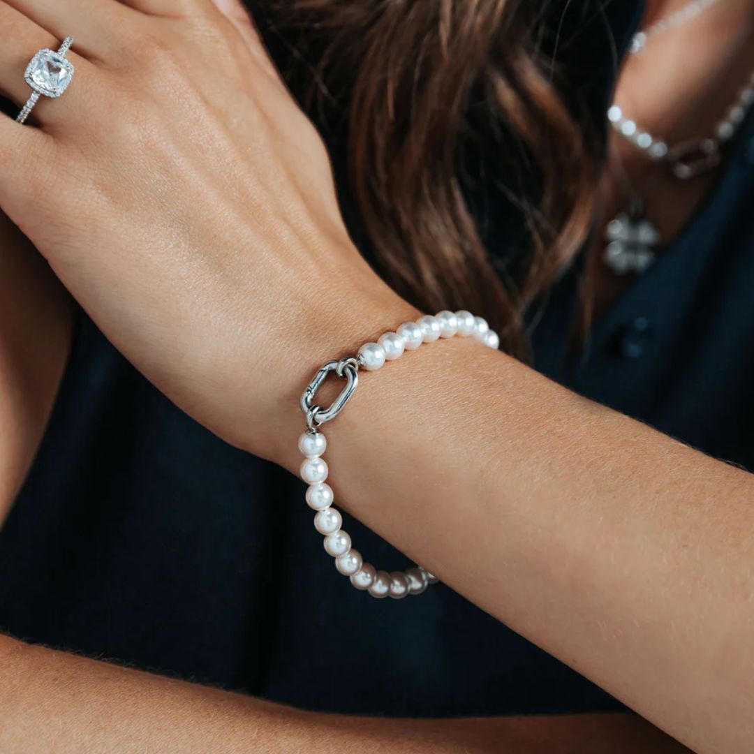 TI SENTO rannekoru, keltakullattua hopeaa ja valkoisia helmiä, 23037PW