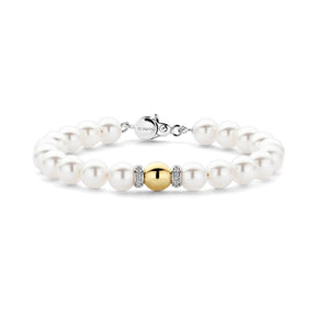 TI SENTO rannekoru, keltakullattua hopeaa, zirkoneja ja valkoisia helmiä, 23088YP