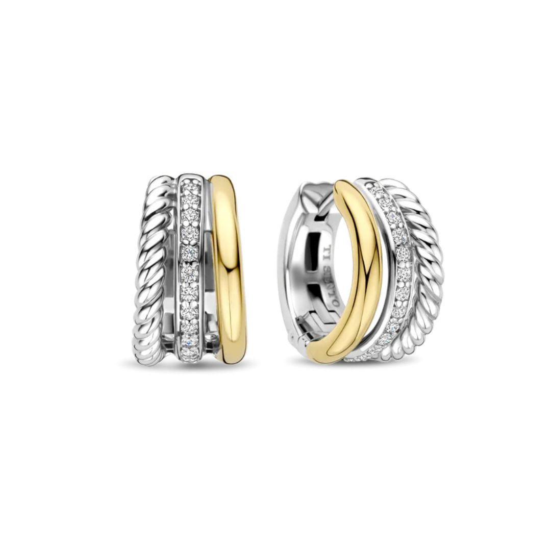 TI SENTO rengaskorvakorut, keltakullattua hopeaa ja zirkonit, 78025ZY