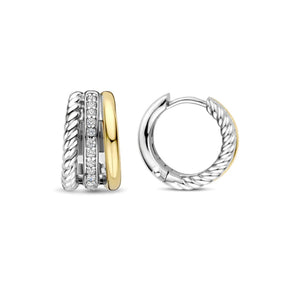 TI SENTO rengaskorvakorut, keltakullattua hopeaa ja zirkonit, 78025ZY