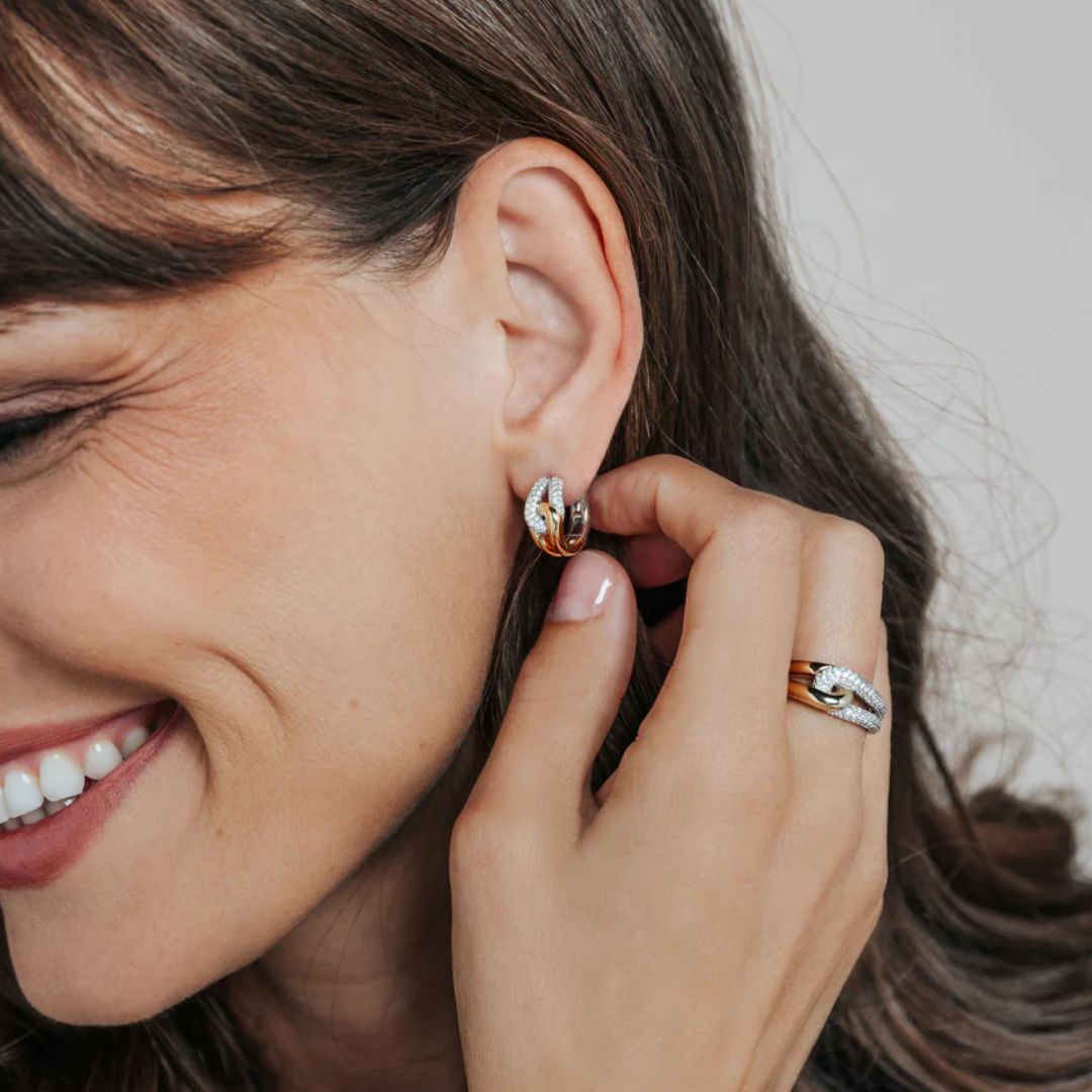 TI SENTO rengaskorvakorut, keltakullattua hopeaa ja zirkonit, 78033ZY