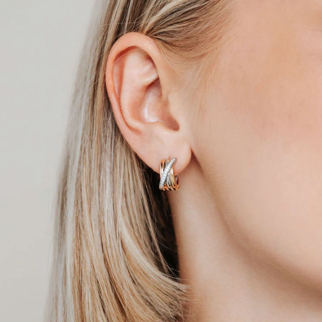 TI SENTO rengaskorvakorut, keltakullattua ja ruusukullattua hopeaa zirkoneilla, 7960ZT