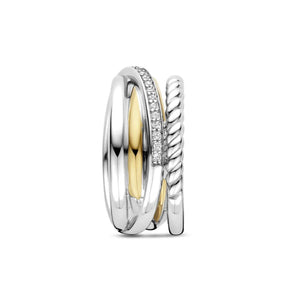 TI SENTO sormus, keltakullattua hopeaa ja zirkonit, 12384ZY