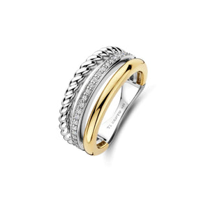 TI SENTO sormus, keltakullattua hopeaa ja zirkonit, 12385ZY