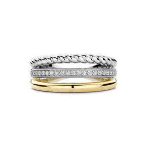 TI SENTO sormus, keltakullattua hopeaa ja zirkonit, 12385ZY