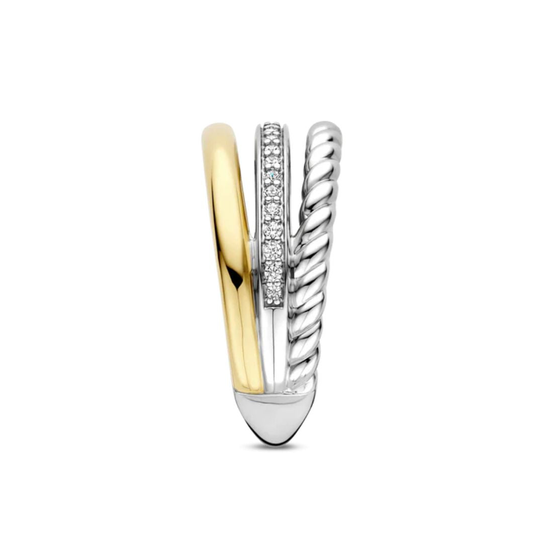 TI SENTO sormus, keltakullattua hopeaa ja zirkonit, 12385ZY