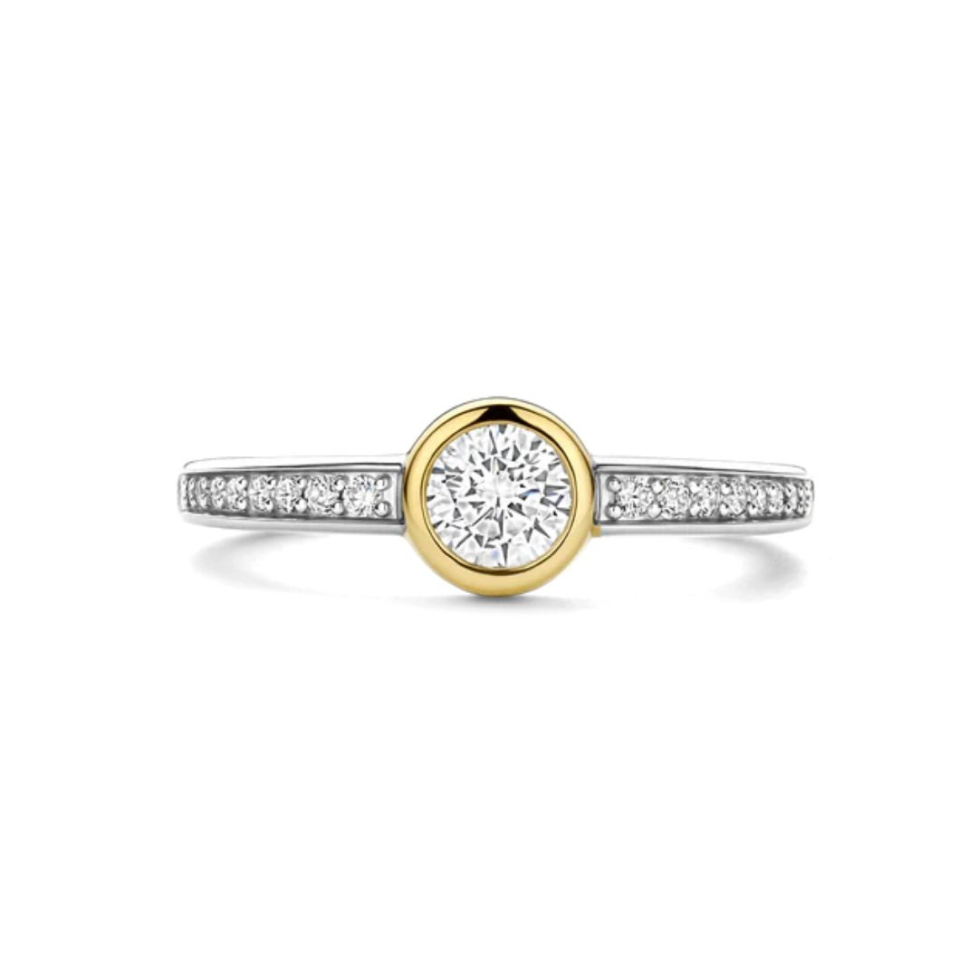 TI SENTO sormus, keltakullattua hopeaa ja zirkonit, 12390ZY