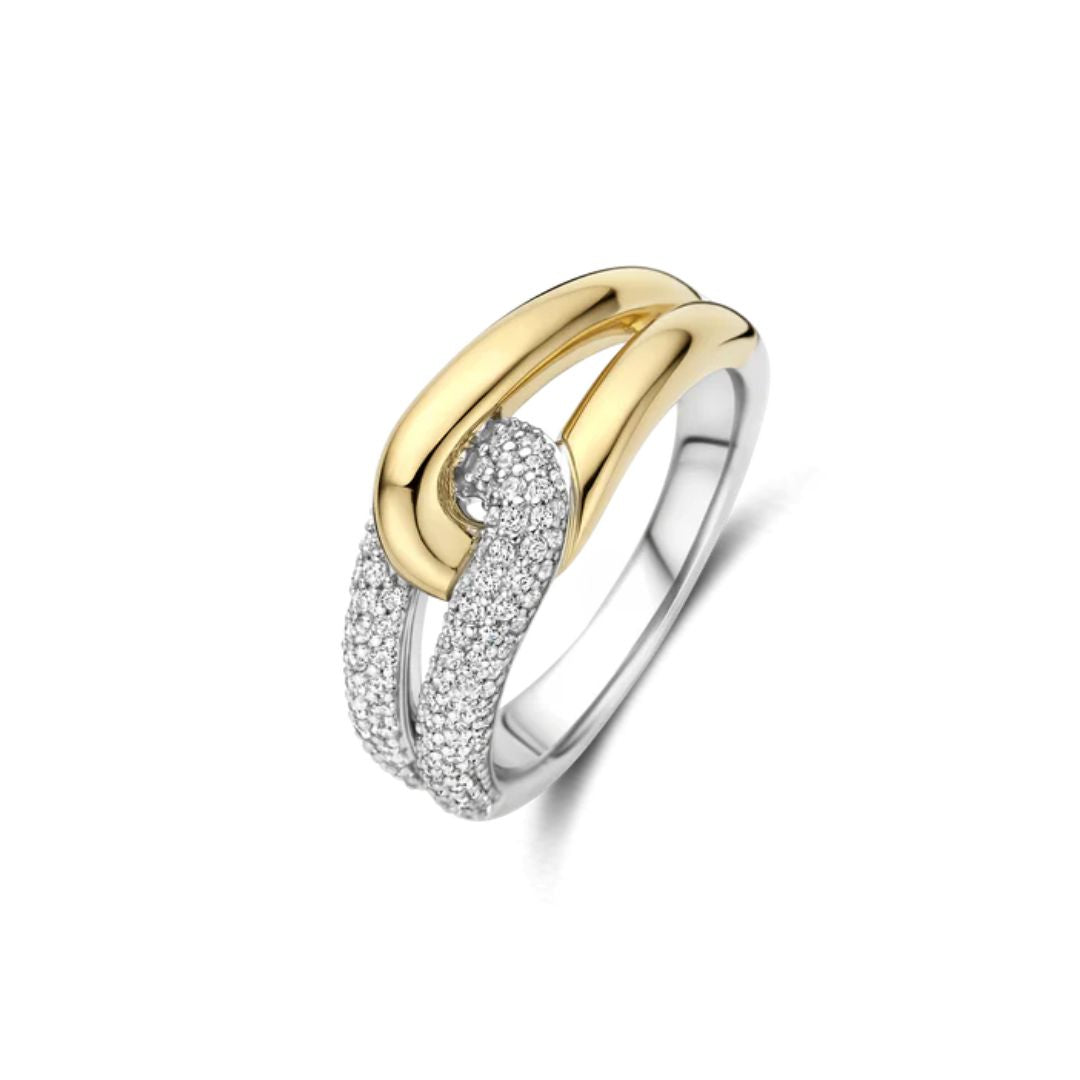 TI SENTO sormus, keltakullattua hopeaa ja zirkonit, 12394ZY