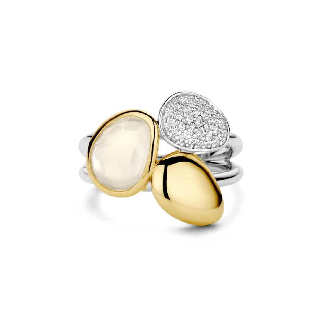 TI SENTO sormus, keltakullattua hopeaa, kristalli ja zirkonit, 12387MW